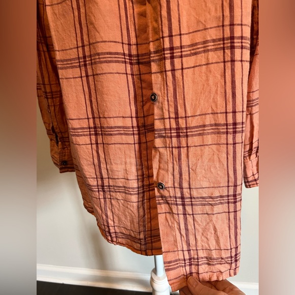 Free People No Limits Oversized Linen Plaid Button Down size Small EUC - Picture 9 of 15